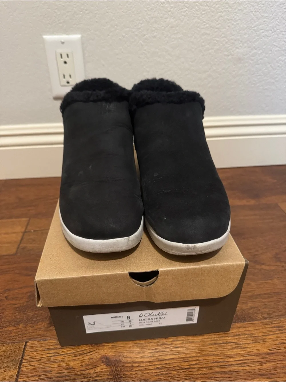 OluKai Black Faux Fur-Lined Slip-On Sneakers